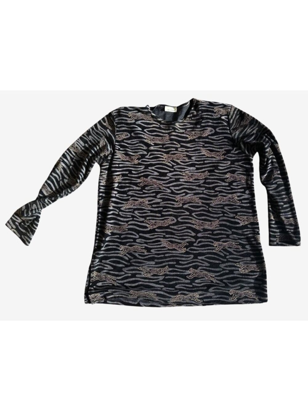 Black Metallic Tunic Tiger & Zebra Print Jaipur Long Sleeve Vintage Retro XL
